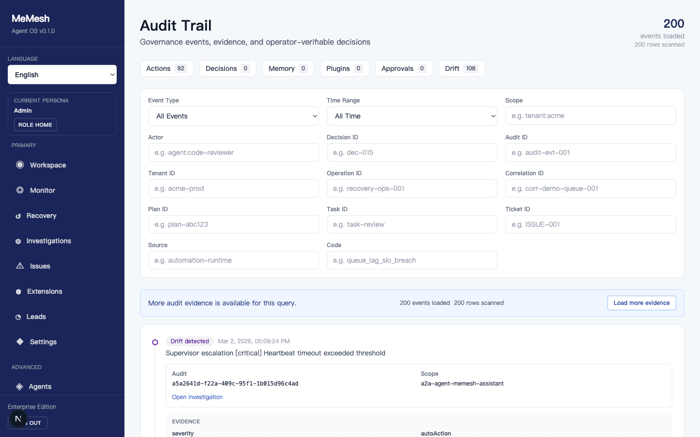 MeMesh Audit Trail