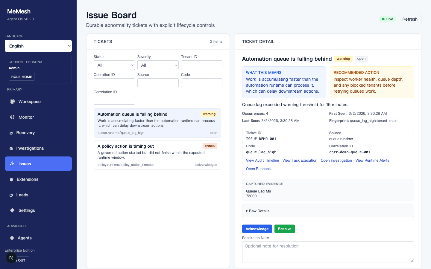 MeMesh Issue Management Board